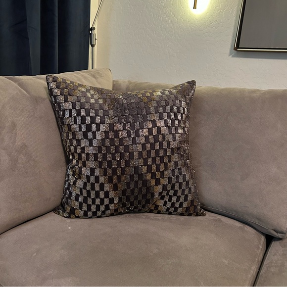 Copy Callisto Beaded Velvet Gray Gold Ombre Geometric Check Diamond pillow 22x22 - Picture 6 of 11